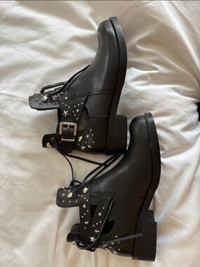 Marc Cain Black Studded Cutout Lace-Up Moto Ankle Boots